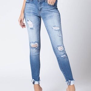 KanCan Jeans Mid Rise Distressed Ankle Skinny Jeans for Women in Medium Wash